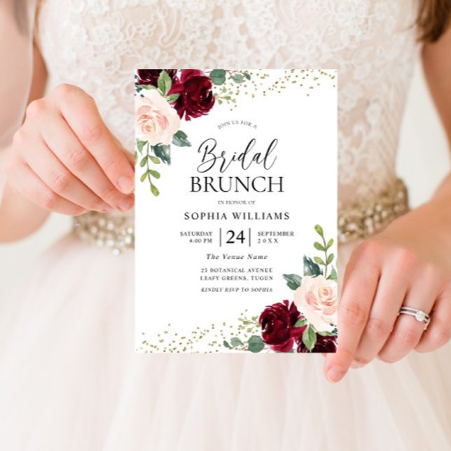 Burgundy & Blush Flowers Bridal Shower Brunch  Invitation (Creator Uploaded)