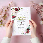 Burgundy Blush Flowers Gold Glitter Wedding Invitation<br><div class="desc">Unique and elegant design featuring burgundy pink,  blush,  watercolour flowers bouquets,  faux gold glitter broken frame,  confetti,  floral divider; on the back floral bouquet on ocean blue background. Matching items could be found in my Spring Blush Flowers Collection.</div>
