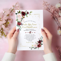Burgundy Blush Flowers Gold Glitter Wedding
