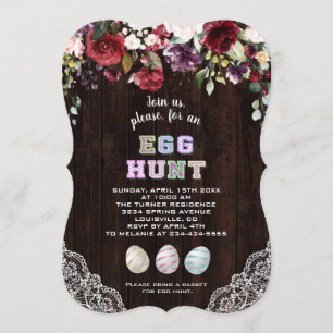 Burgundy Blush Flowers Lace Egg Hunt Easter Invitation