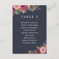 Burgundy & Blush Flowers Table Plan Card