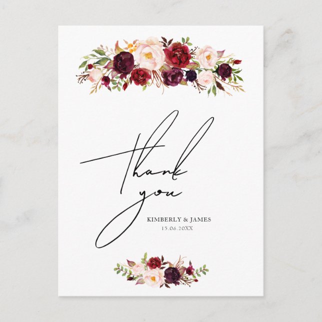 burgundy blush flowers wedding postcard (Front)