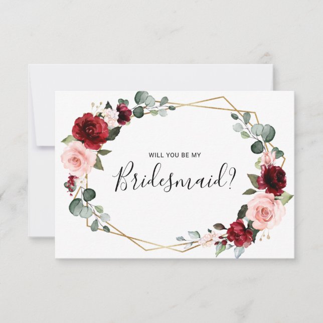 Burgundy Blush Geometric Bridesmaid Proposal card (Front)
