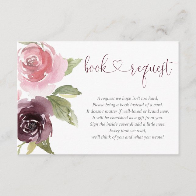 Burgundy blush girl baby shower book request enclo enclosure card (Front)