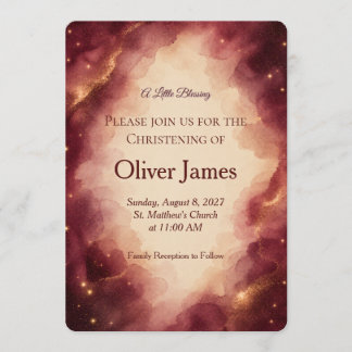 Burgundy Blush Gold Celestial Christening Invitation