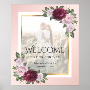Burgundy Blush Gold Floral Wedding Welcome Sign