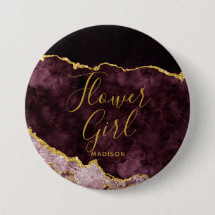 Burgundy Blush Gold Foil Agate Marble Flower Girl 7.5 Cm Round Badge