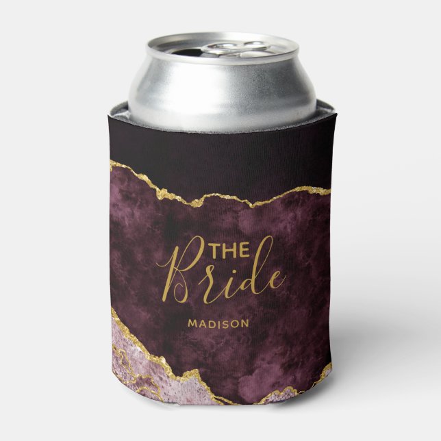 Burgundy Blush Gold Foil Agate Marble the Bride Can Cooler (Can Front)