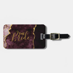 Burgundy Blush & Gold Foil Agate Marble the Bride Luggage Tag