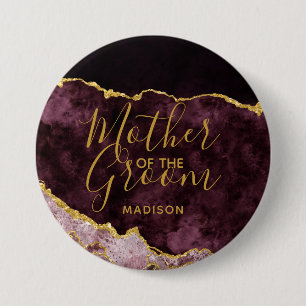 Burgundy Blush Gold Foil Agate Mother of the Groom 7.5 Cm Round Badge