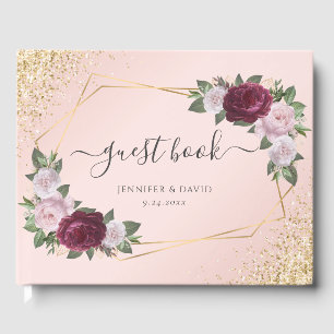 Burgundy Blush Gold Geometric Wedding Guest Book