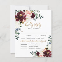 Burgundy Blush Gold Three 3 Meal Choice Wedding