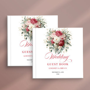Burgundy Blush Gold Wedding Guest Book Boho Style