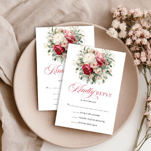 Burgundy Blush Gold Wedding RSVP Boho Style Card