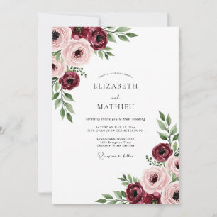 Burgundy Blush Graceful Classic Wedding Invitation