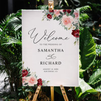 Burgundy Blush Greenery Wedding Welcome Sign