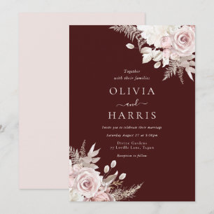 Burgundy Blush & Ivory Elegant Floral Wedding Invitation