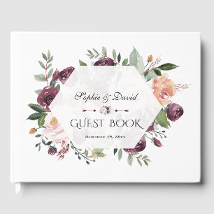 Burgundy Blush Ivory Floral Geometric Wedding Guest Book