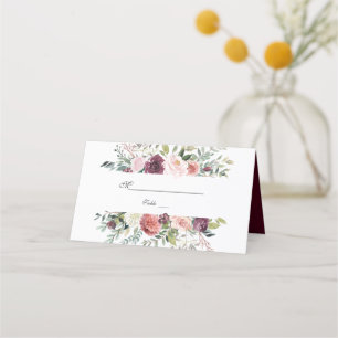 Burgundy Blush Ivory Floral Wreath Wedding Place Card