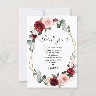 Burgundy Blush Modern Geometric Bridal Shower Thank You Card