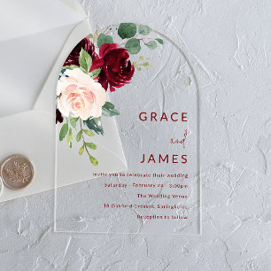 Burgundy & Blush Modern Wedding Arch Acrylic Invitations
