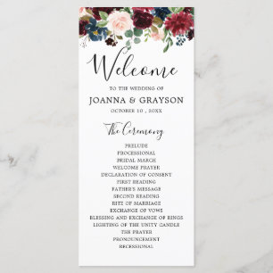 Burgundy Blush Navy Blue Botanical Floral Boho Program