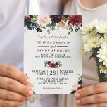 Burgundy Blush Navy Blue Floral Botanical Wedding Invitation<br><div class="desc">*** See Matching Items: https://zazzle.com/collections/119409135726966222 *** ||| Burgundy Navy Blue Blush Floral Botanical Wedding Invitation. (1) For further customization, please click the "customize further" link and use our design tool to modify this template. (2) If you prefer Thicker papers / Matte Finish, you may consider to choose the Matte Paper...</div>