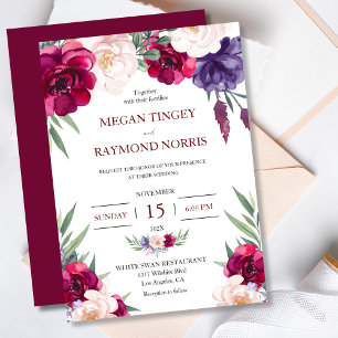 Burgundy Blush & Navy Blue Peony Floral Wedding Invitation