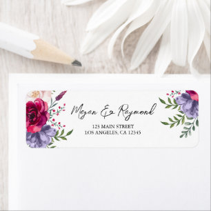 Burgundy Blush & Navy Blue Watercolor Floral Label Return Address Label