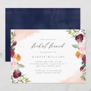 Burgundy Blush Navy Floral Botanical Bridal Brunch Invitation
