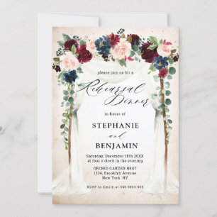 Burgundy Blush Navy Floral Canopy Rehearsal Dinner Invitation