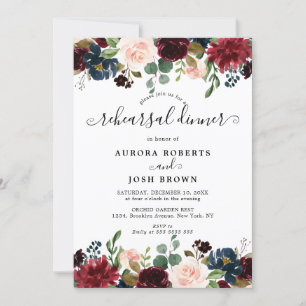 Burgundy Blush Navy Floral Rehearsal Dinner Invitation