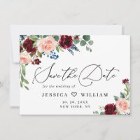 Burgundy Blush Navy Floral Roses Floral Wedding