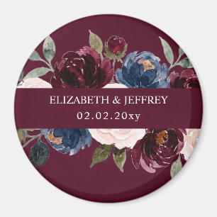 Burgundy Blush Navy Greenery Floral Wedding Magnet