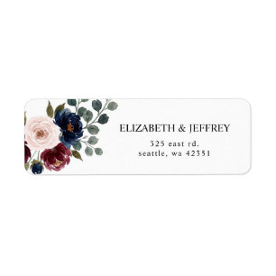 Burgundy Blush Navy Greenery Floral Wedding Return Address Label