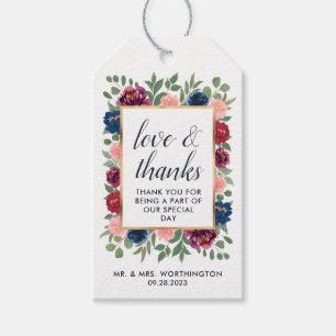 Burgundy Blush Navy Marsala Gold Wedding Favour Gift Tags