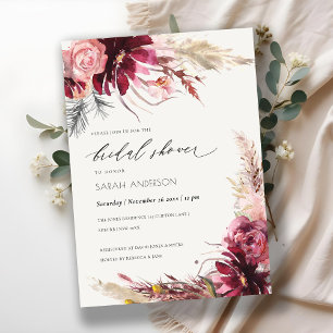 Burgundy Blush Pampas Grass Bridal Shower Invite