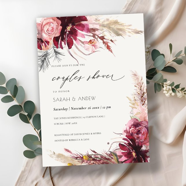 Burgundy Blush Pampas Grass Couples Shower Invite (Creator Uploaded)