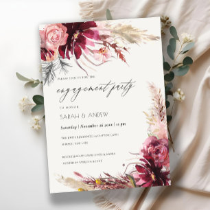 Burgundy Blush Pampas Grass Engagement Invite