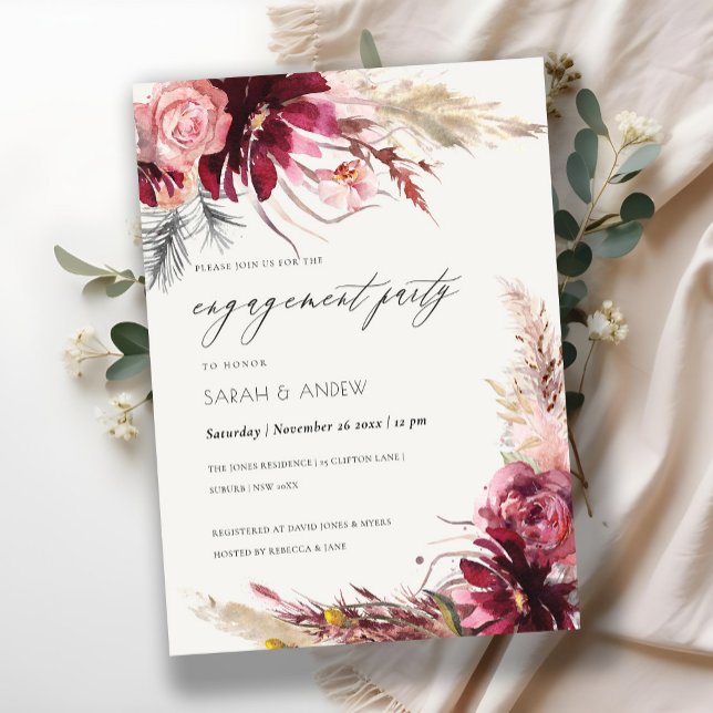 Burgundy Blush Pampas Grass Engagement Invite (Creator Uploaded)