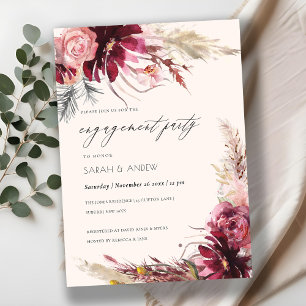 Burgundy Blush Pampas Grass Engagement Invite
