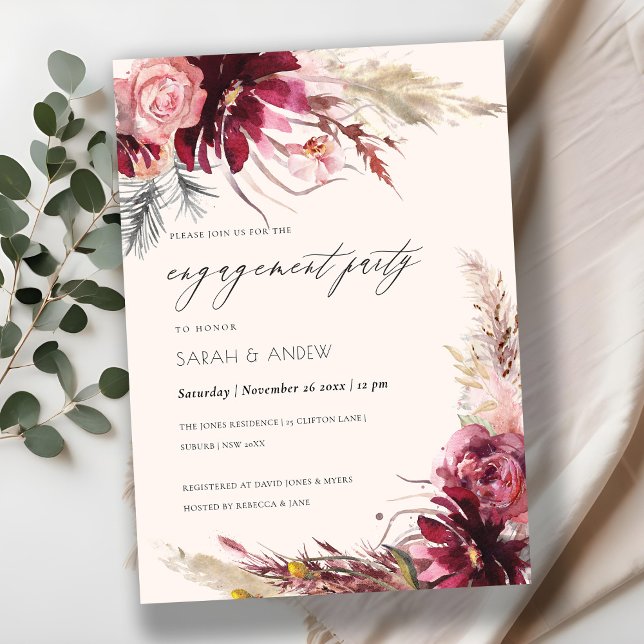 Burgundy Blush Pampas Grass Engagement Invite (Creator Uploaded)