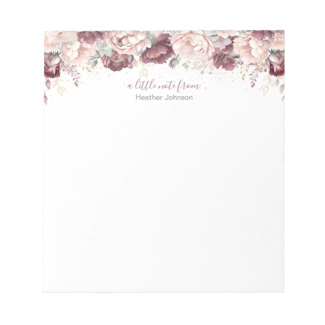 Burgundy Blush Peony and Rose Custom Notepad (Front)