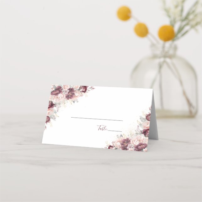 Burgundy Blush Peony and Roses Wedding Place Card (Back)