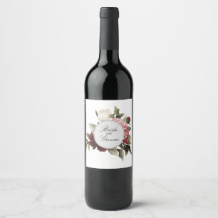Burgundy & Blush Peony Bouquet Favor Bag Wine Label