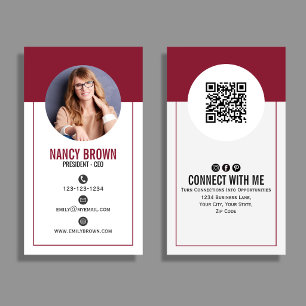 Burgundy Blush Photo QR Code Connect With Me Business Card