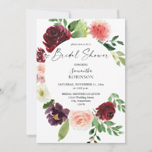 Burgundy & Blush Pink 4 Floral Bridal Shower Invitation