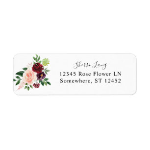 Burgundy & Blush Pink 4 Floral Return Address Label