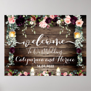 Burgundy Blush Pink 54x40" Wedding Welcome Sign