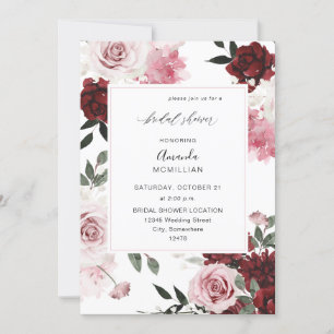 Burgundy & Blush Pink 6 Floral Bridal Shower Invitation